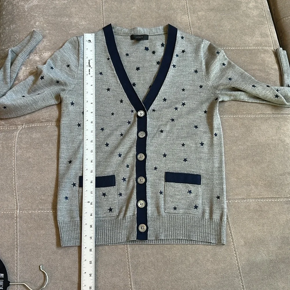J. Crew Gray and Blue Cardigan Sweater with Polka Dot Pattern